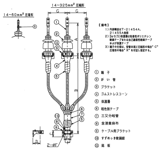 6,600V3心、CVケーブル用 耐塩害形 JCAA C-3101図版